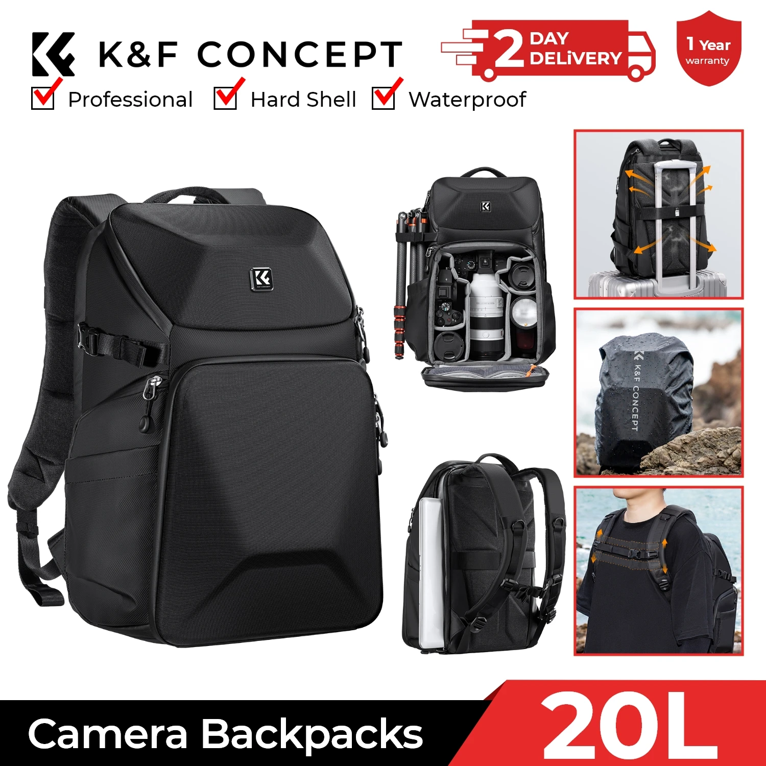K&F CONCEPT 20L Camera Backpac - Photography Lighting Bag 评论和价格